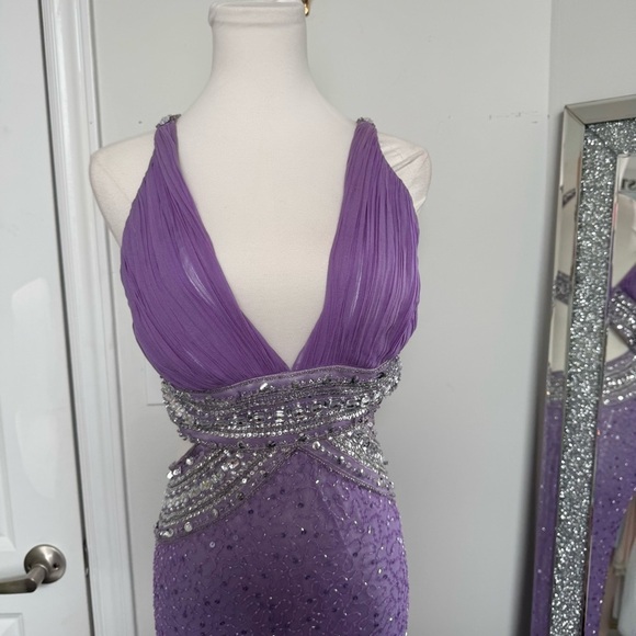 Vintage 100% silk Elegant Purple Gown crystal fairycore luxury glam 4 prom - Picture 14 of 15